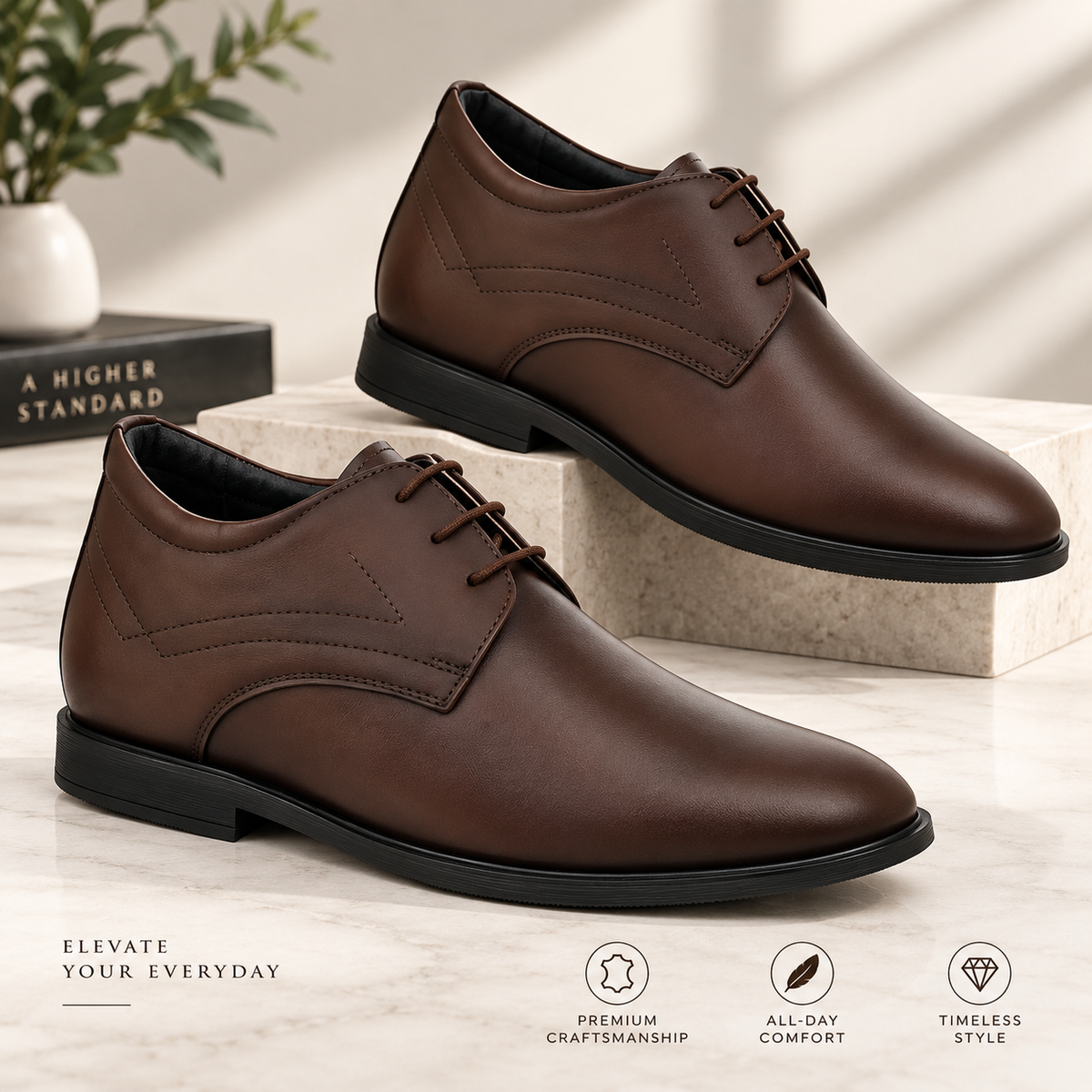 Denaro Formal Elevator Shoes - Brown