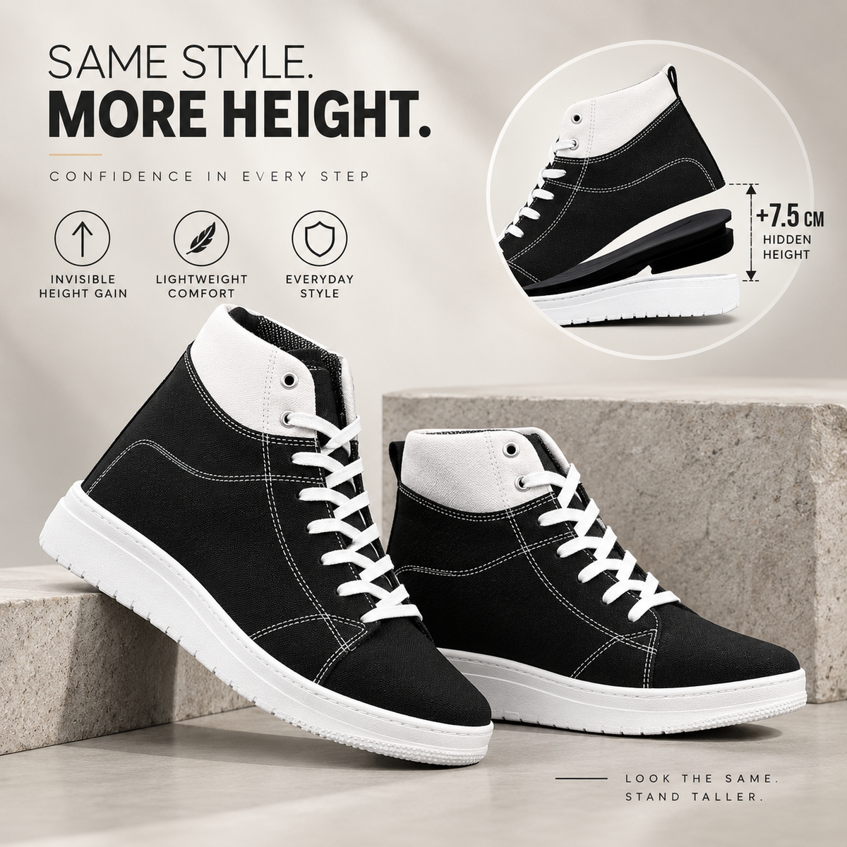 Modern Elevator Sneakers with 7.62 CM Hidden Lift